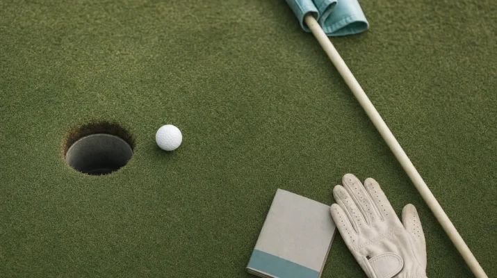 Stilleben med golfboll och flagga