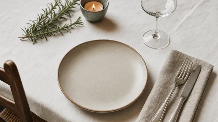Stilleben med dukat restaurangbord